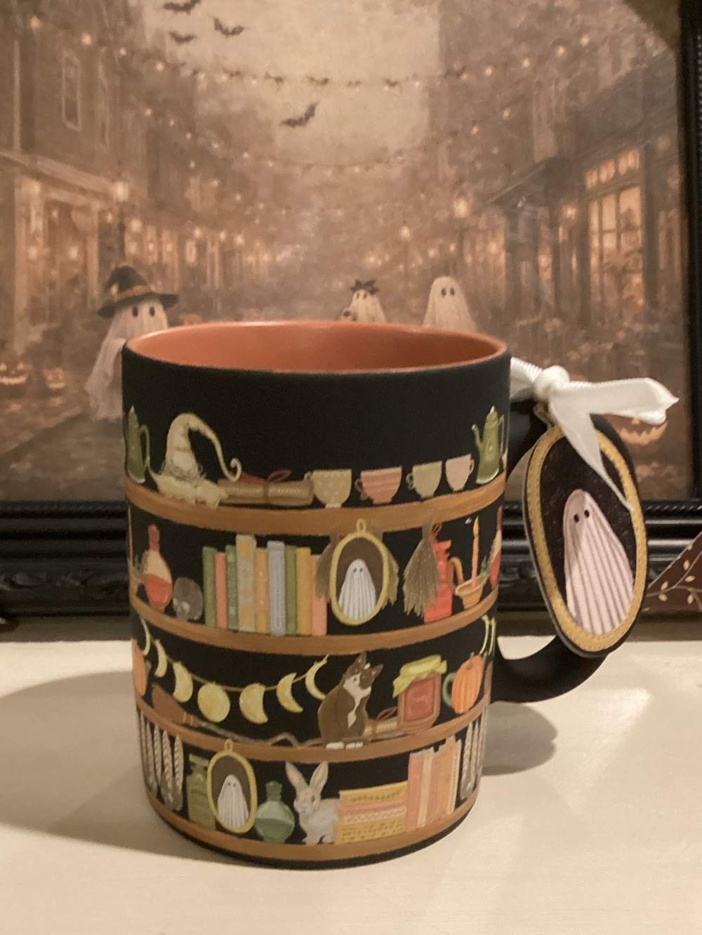 Witchy Bookshelf Halloween Coffee Mug 🐈‍⬛
